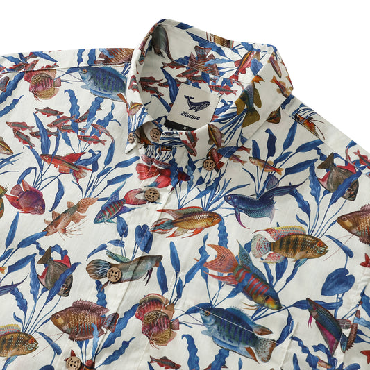 Chemises hawaïennes pour hommes Vintage coton boutonné poisson coloré à manches courtes Aloha chemise