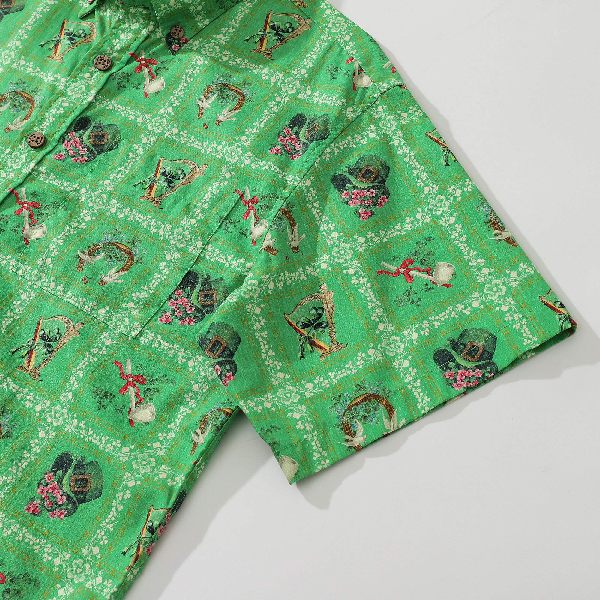 Hawaiihemd für Herren, grünes, kurzärmliges Baumwollhemd zum St. Patrick's Day
