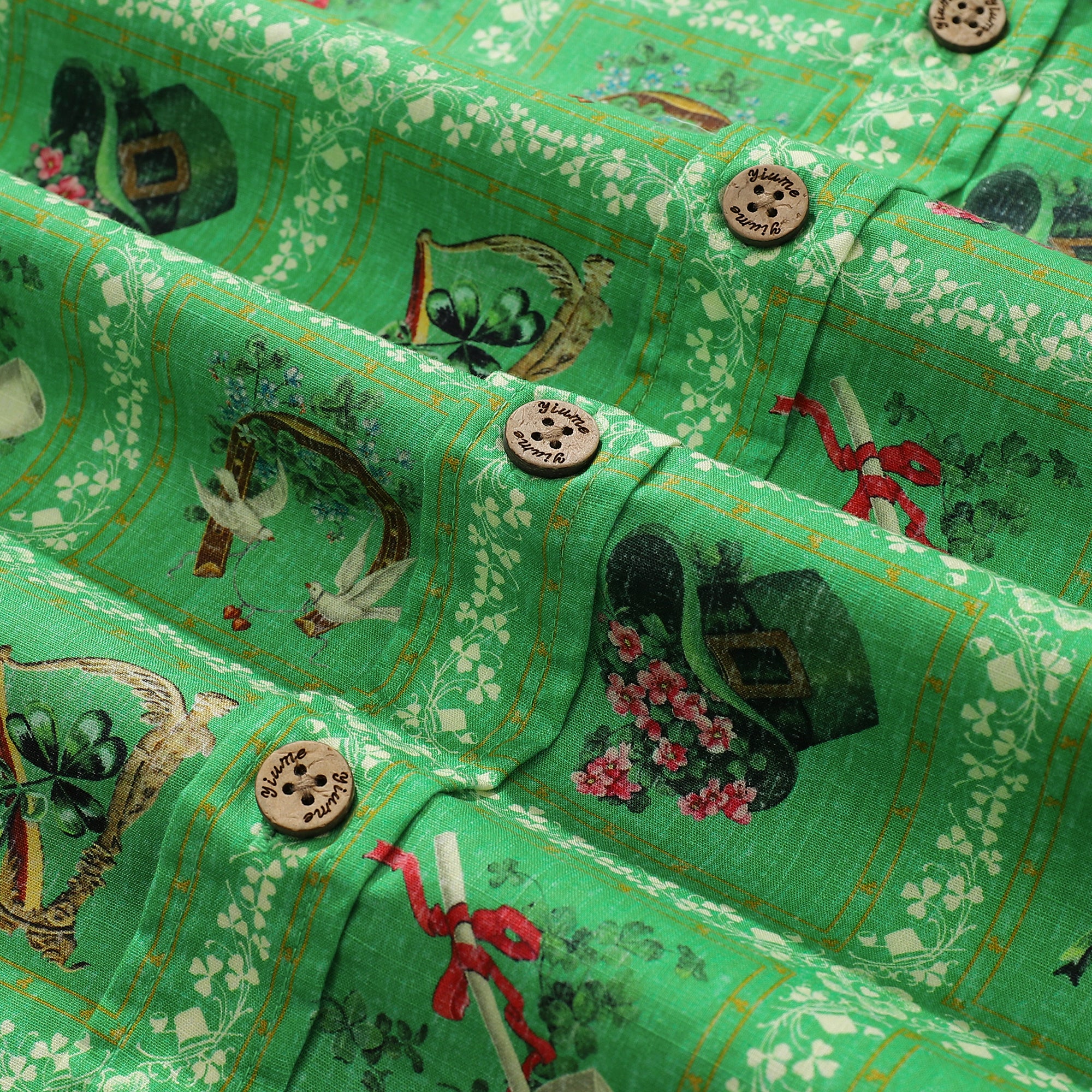 Hawaiihemd für Herren, grünes, kurzärmliges Baumwollhemd zum St. Patrick's Day
