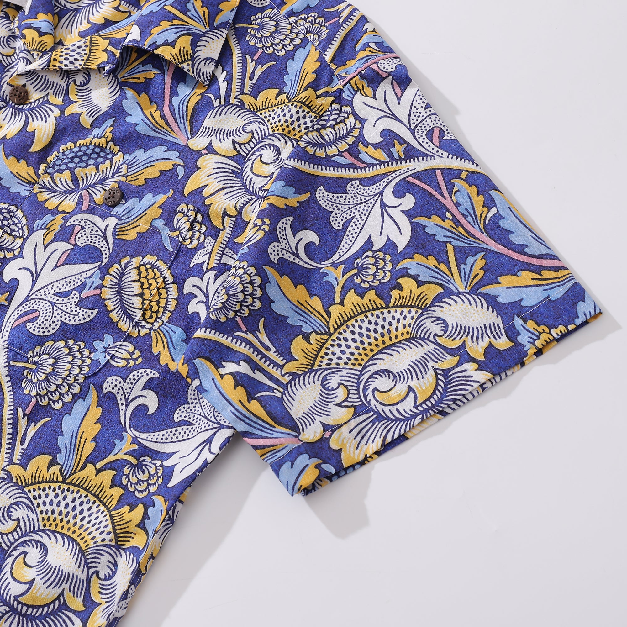 Hawaiian Shirt For Men Azure Garden Print Shirt Camp Collar 100% Cotton