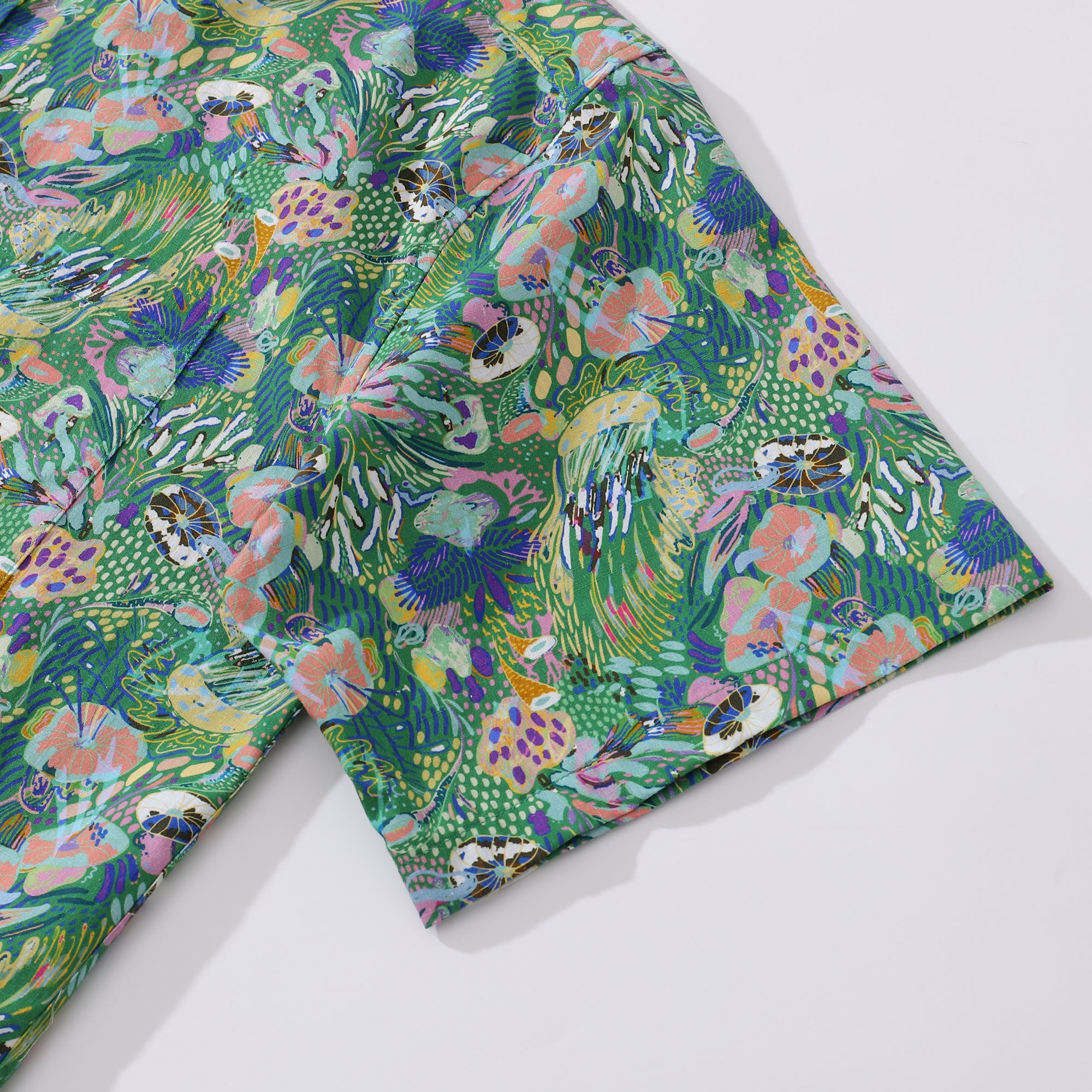 Men's Green Hawaiian Shirt Songe Marin Pattern Cotton Button-down Short Sleeve Aloha Shirt