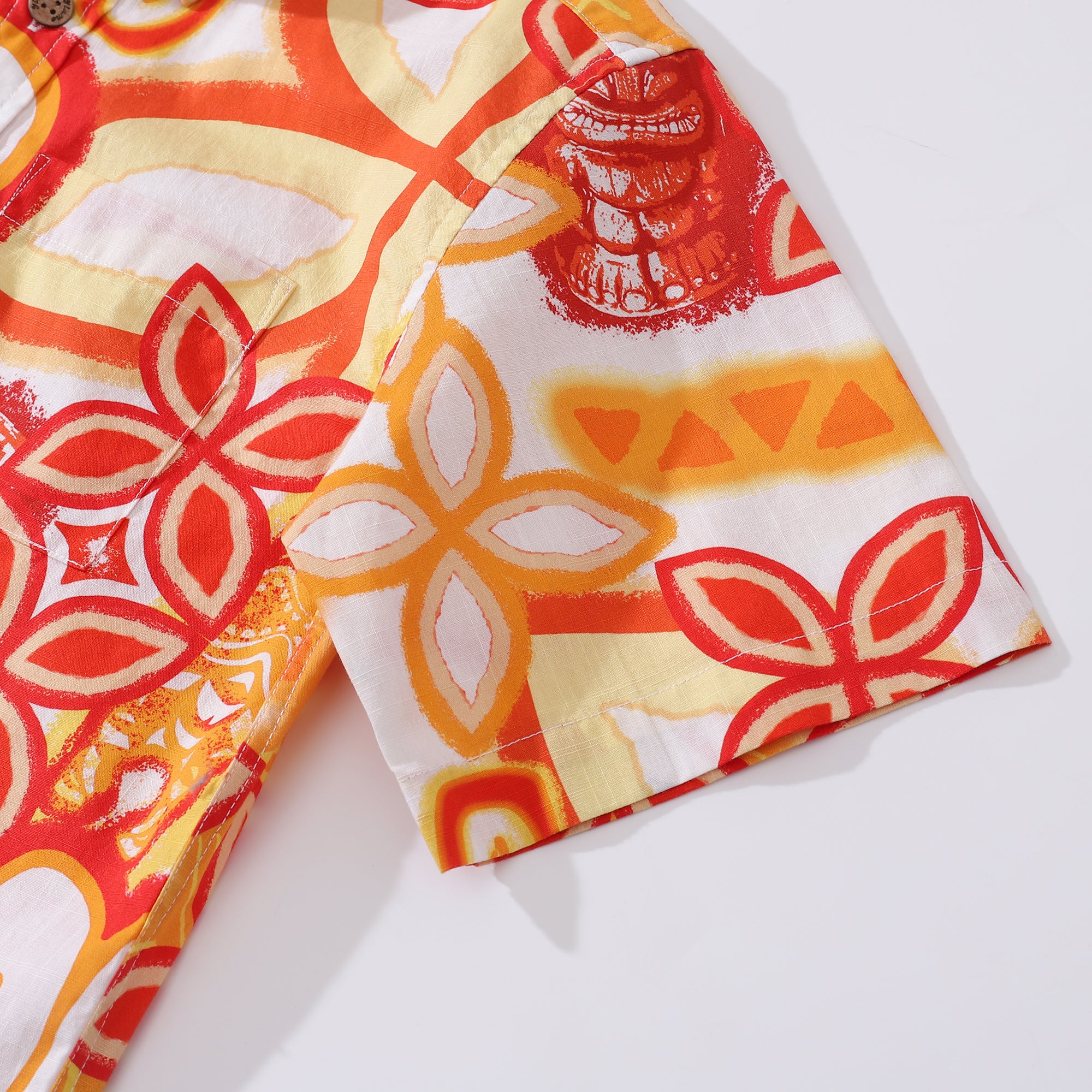 Camisa hawaiana para niños Camisa de diseñador Tikirob Manga corta con botones de algodón con estampado de tótem naranja