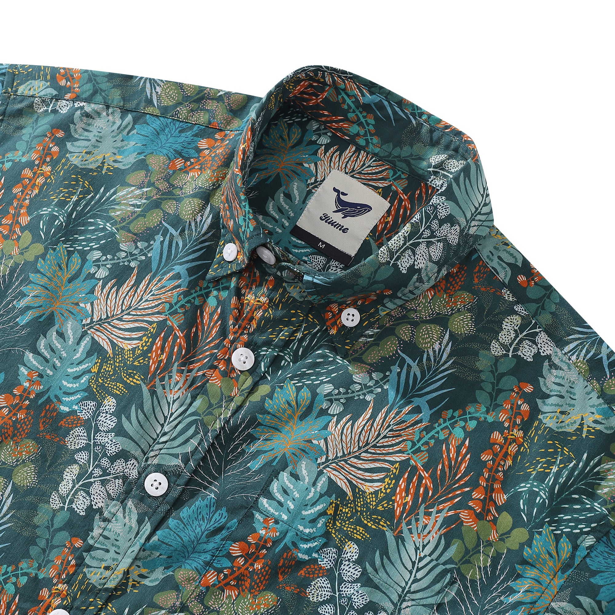 Hawaii-Hemd für Herren, Smaragdblätter, Button-Down-Kurzarm-Aloha-Hemd