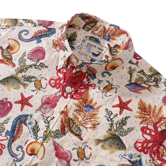 Yiume® Hawaiian Shirt For Men Marine Life Seahorse Octopus Cotton Hawaiian Shirts