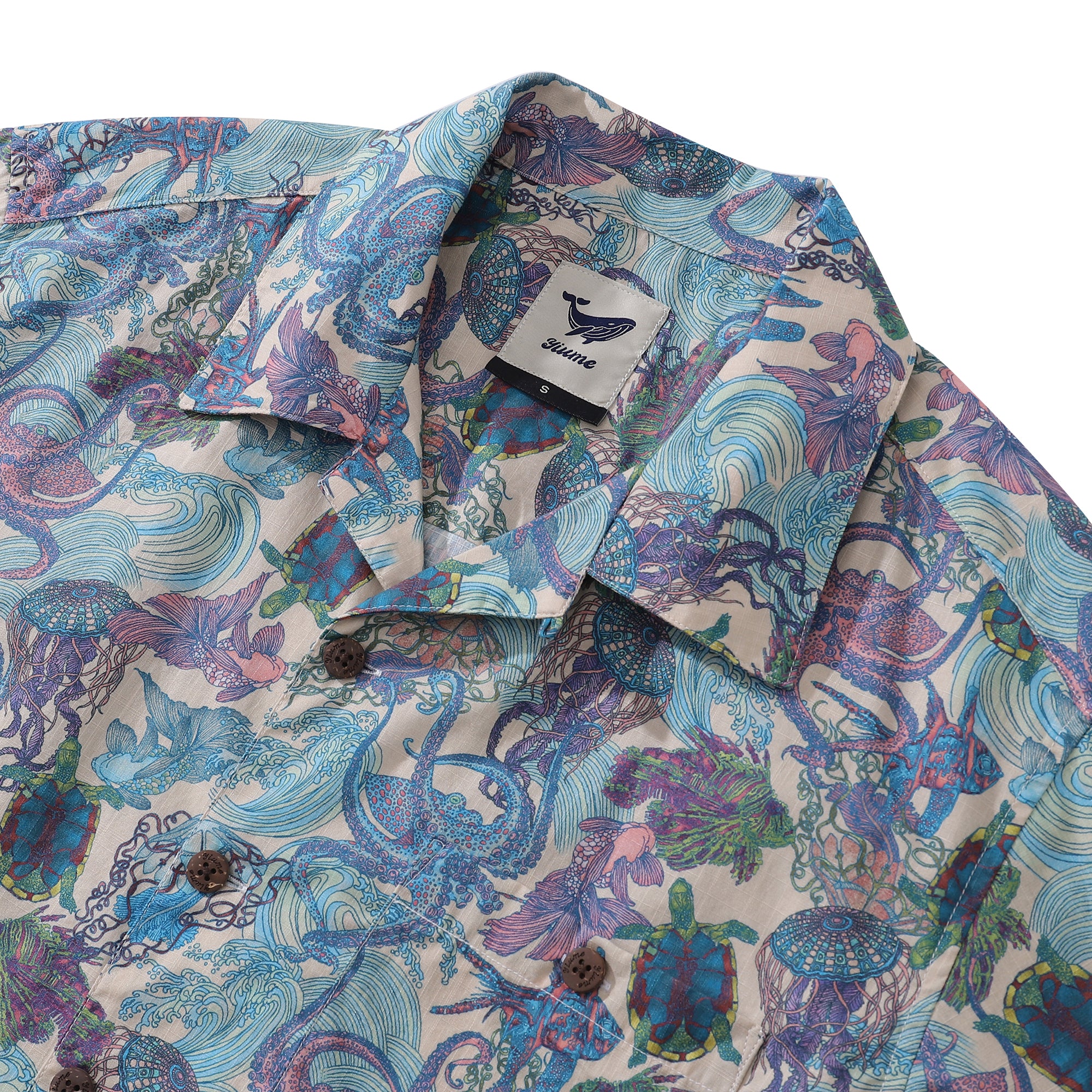 Hawaiian Shirt For Men Seaquake By Nicole Bustamante Print Shirt Camp Collar 100% Cotton