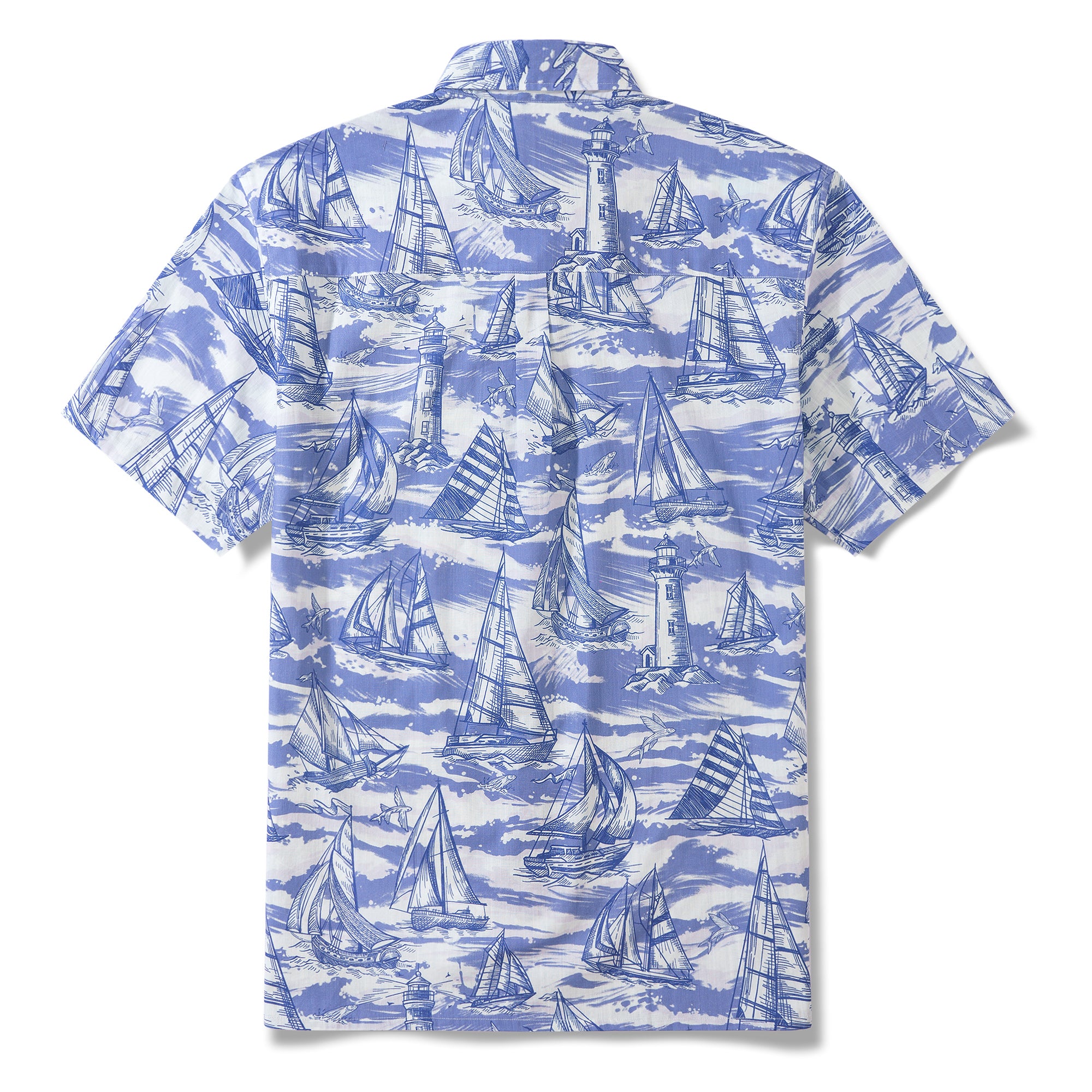 Aloha Captain 100% Cotton Men's Short Sleeve Button-down Shirt Blue Aloha Hawaiian