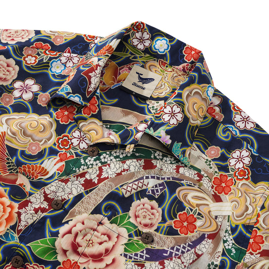 Men's Hawaiian Shirt Short Sleeve Camp Collar 100% Cotton Yellow Aloha Floral Breeze
