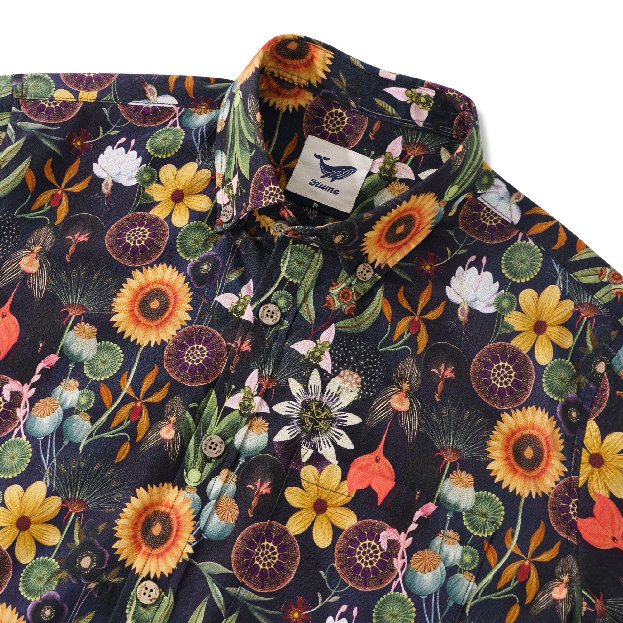 Long Sleeve Hawaiian Shirt For Men Sunflower Serenity 100% Cotton Button-down Aloha Shirt