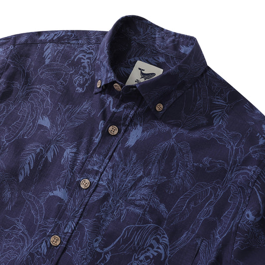Long Sleeve Hawaiian Shirt For Men Mysterious Jungle Cotton Button-down Aloha Shirt