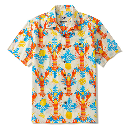 100% Cotton Hawaiian Shirt For Men Lobsters By Andersson Grace Camp Collar Aloha Shirt