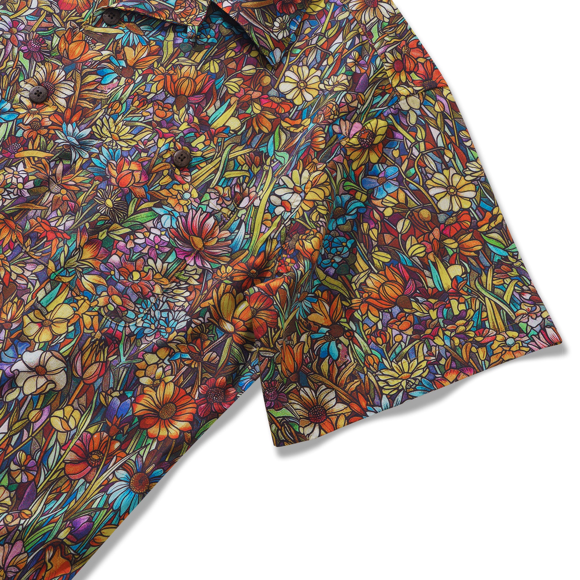 Mirror of Wildflowers 100% Cotton Men's Short Sleeve Camp Collar Shirt Aloha Hawaiian