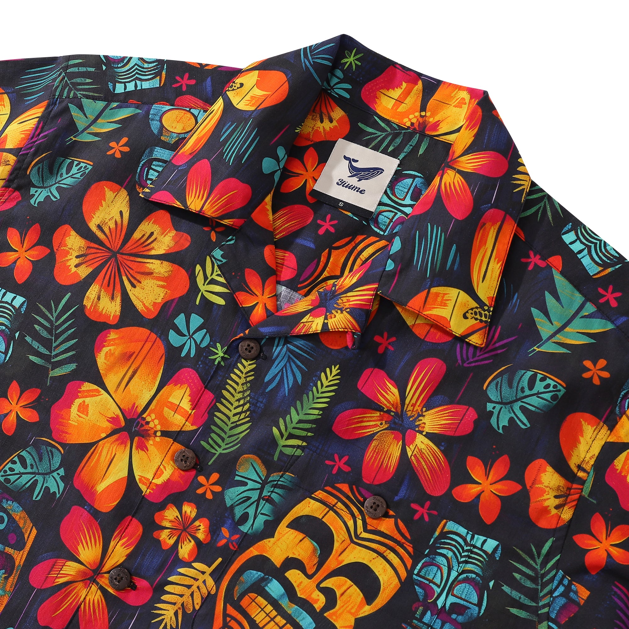 100% Cotton Hawaiian Shirt For Men Tiki Tribal Revelry Camp Collar Shirt