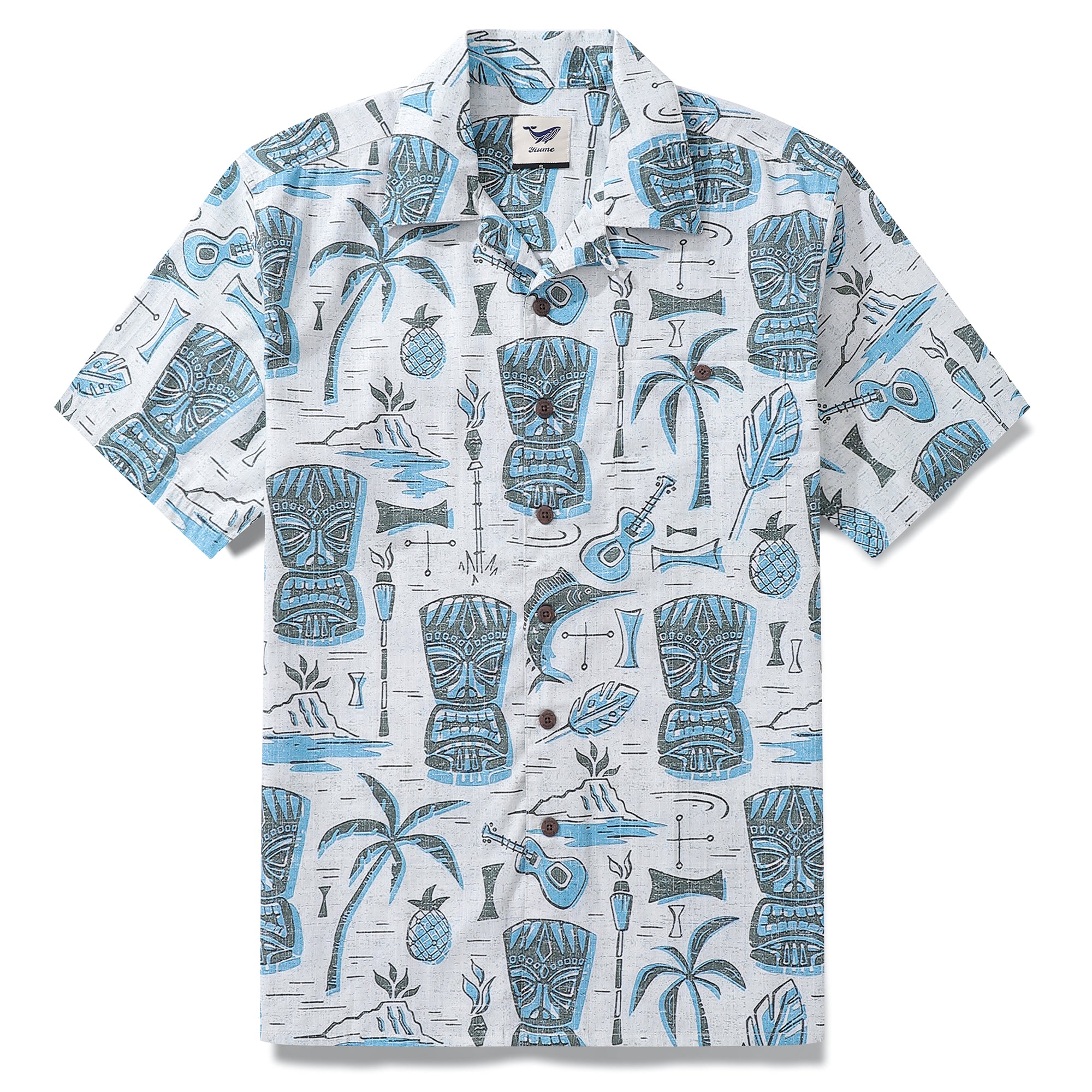 100% Cotton Hawaiian Shirt For Men TIKI Camp Collar Shirt