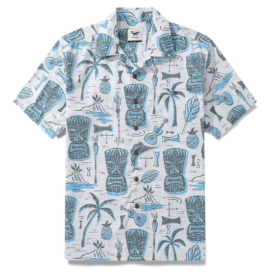 100% Cotton Hawaiian Shirt For Men TIKI Camp Collar Shirt