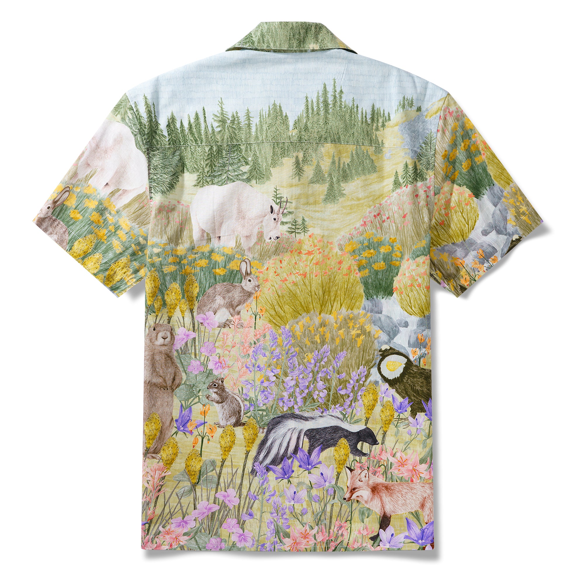 Olympic National Park alpine meadow By Stacy Hsu 100% Cotton Men's Short Sleeve Camp Collar Shirt Green Aloha Hawaiian