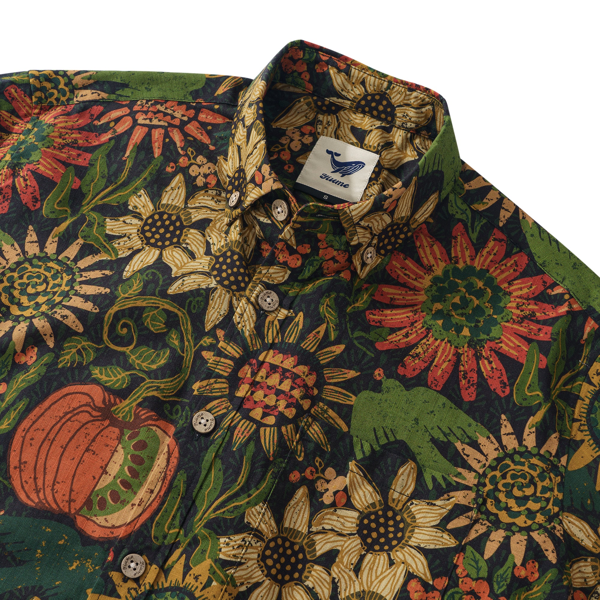 Hawaiian Thanksgiving By Andrea Leonelli Shirt 100% Cotton Men's Aloha Hawaiian Long Sleeve Button-down Shirt