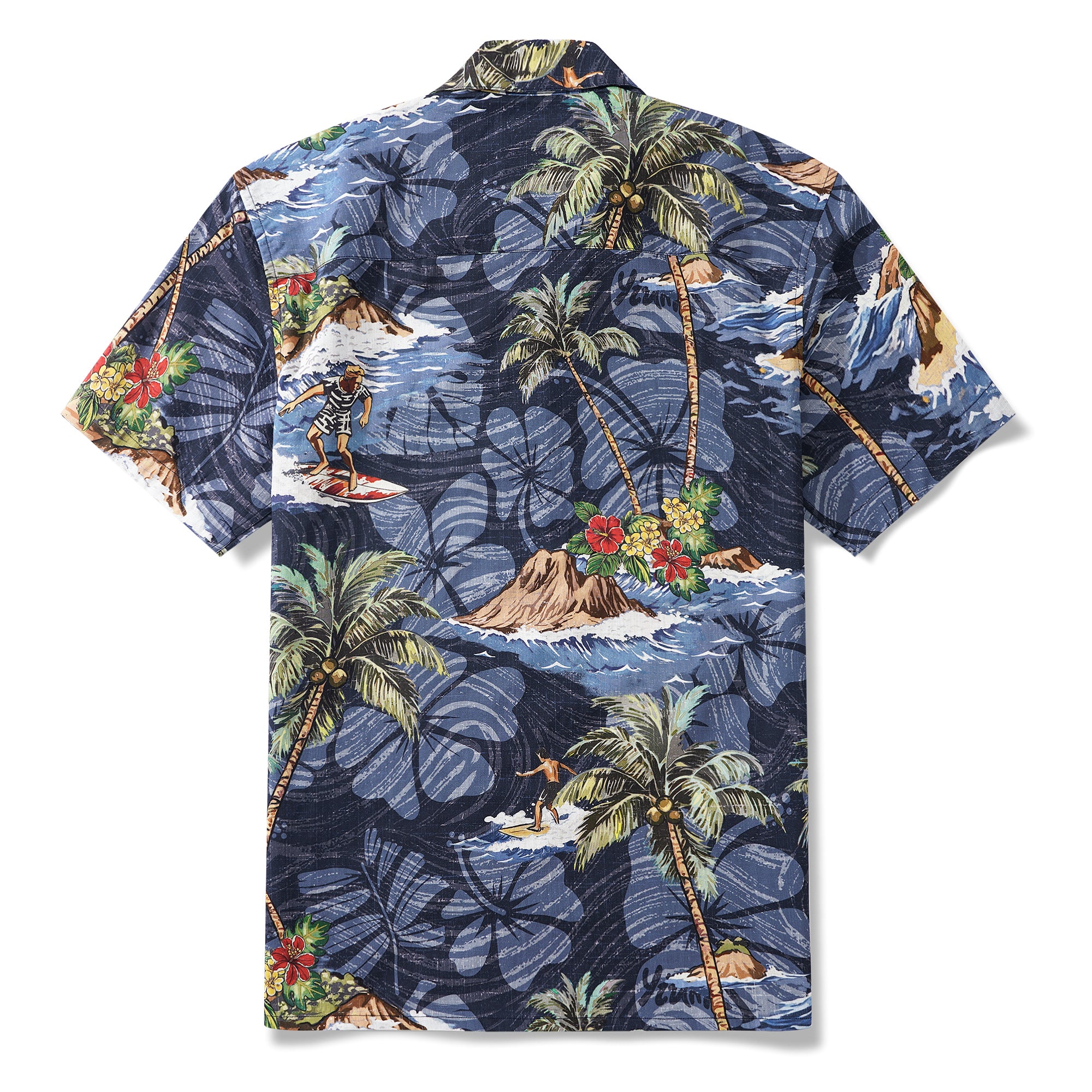 ALOHA Surf Shirt 100% Cotton Men's Short Sleeve Camp Collar Shirt Blue Aloha Hawaiian