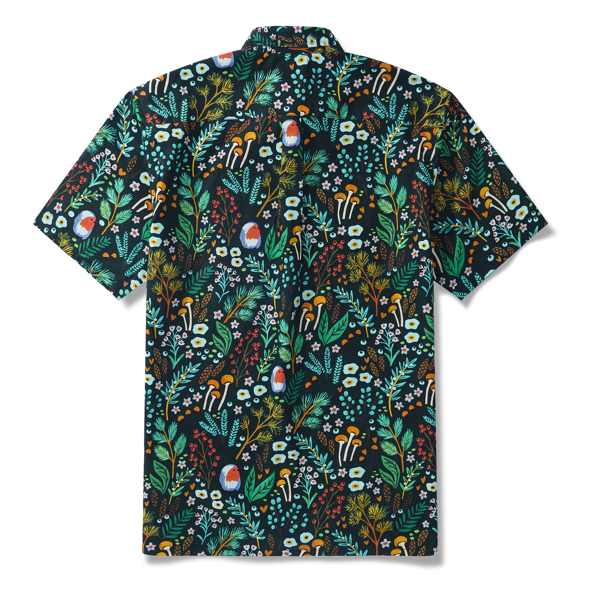 Woodland Walk By Shelley Aldrich 100% Cotton Men's Aloha Hawaiian Short Sleeve Button-down Shirt