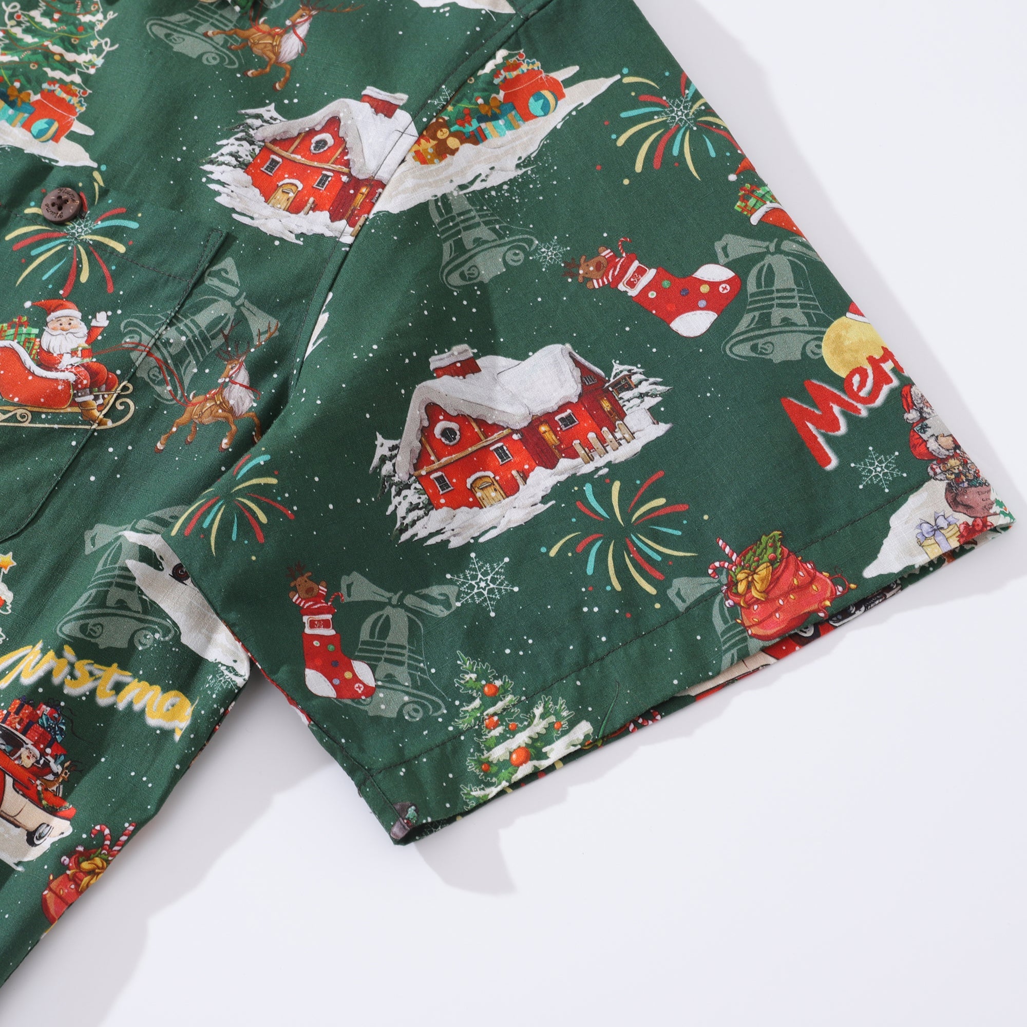 Herren Hawaiihemd A Christmas Eve Snow Print Baumwolle Camp Kragen Kurzarm Aloha Shirt