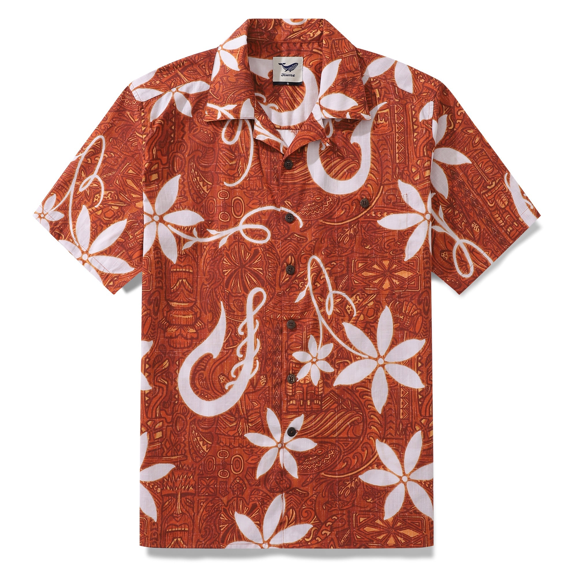 Red Hawaiian Shirt For Men Tiki Hawaii Shirt Camp Collar 100% Cotton Shirt