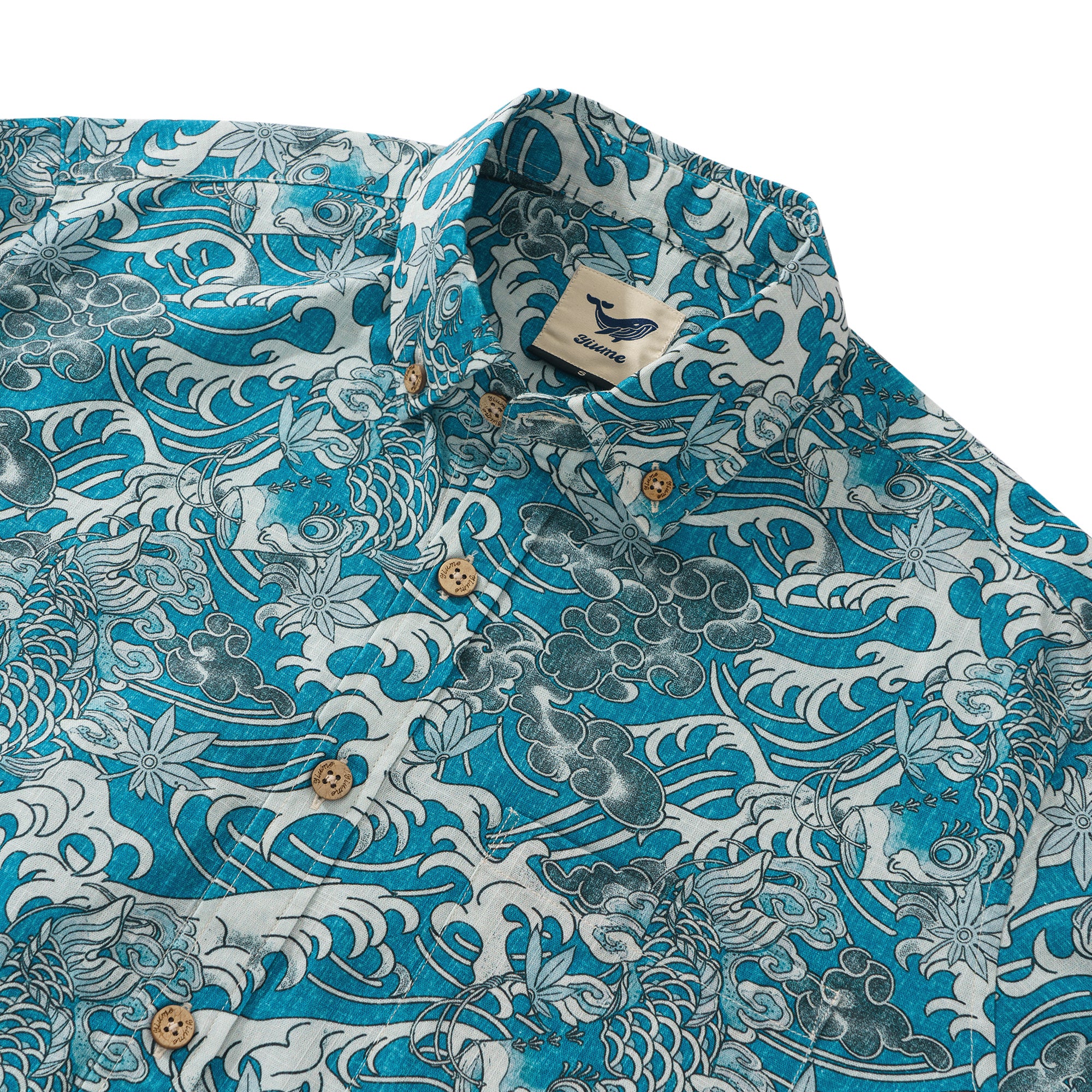 Koi Dance in the Clouds 100% Cotton Men's Aloha Hawaiian Long Sleeve Button-down Shirt