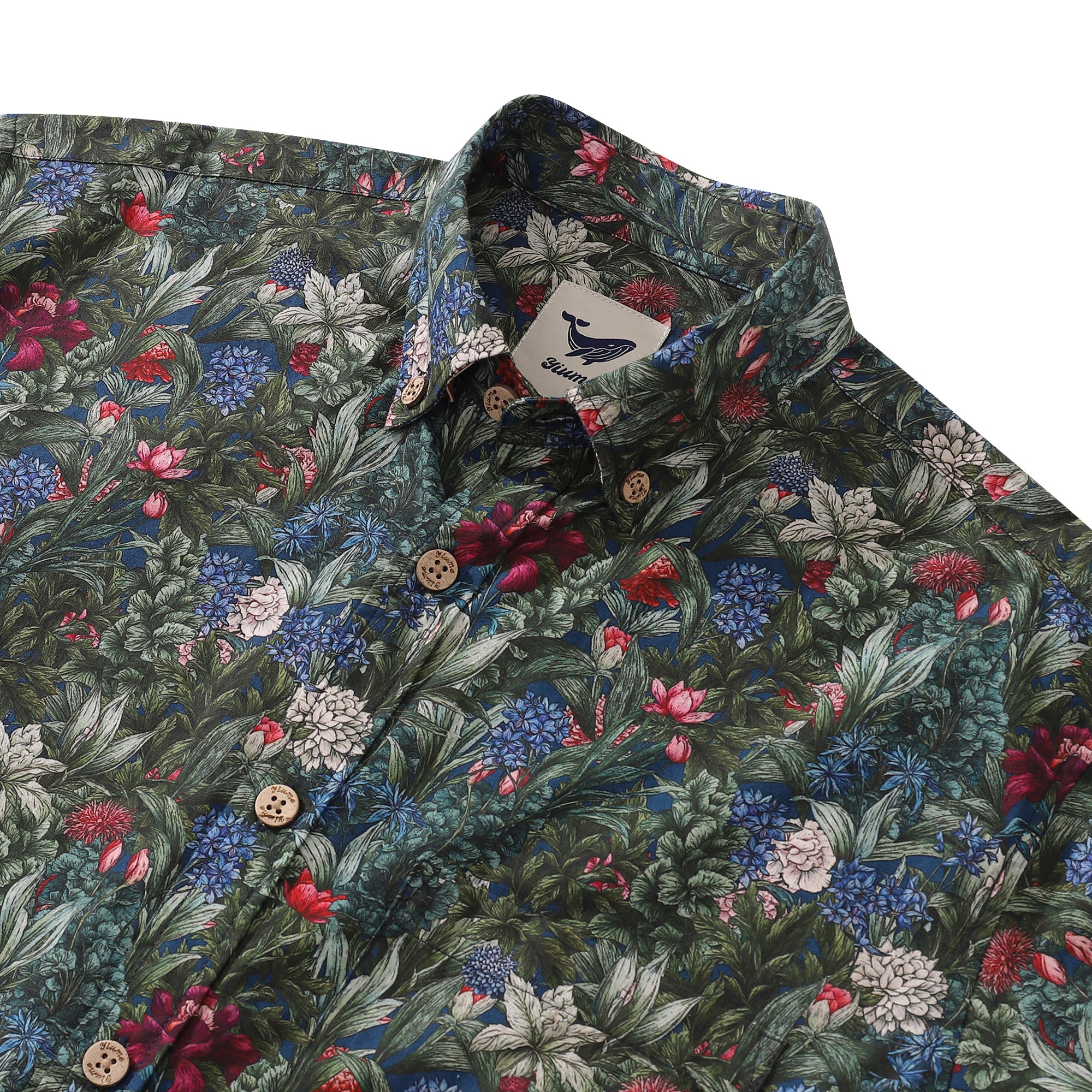 Camicia hawaiana da uomo Camicia Aloha a maniche lunghe in cotone con ortensie e rose