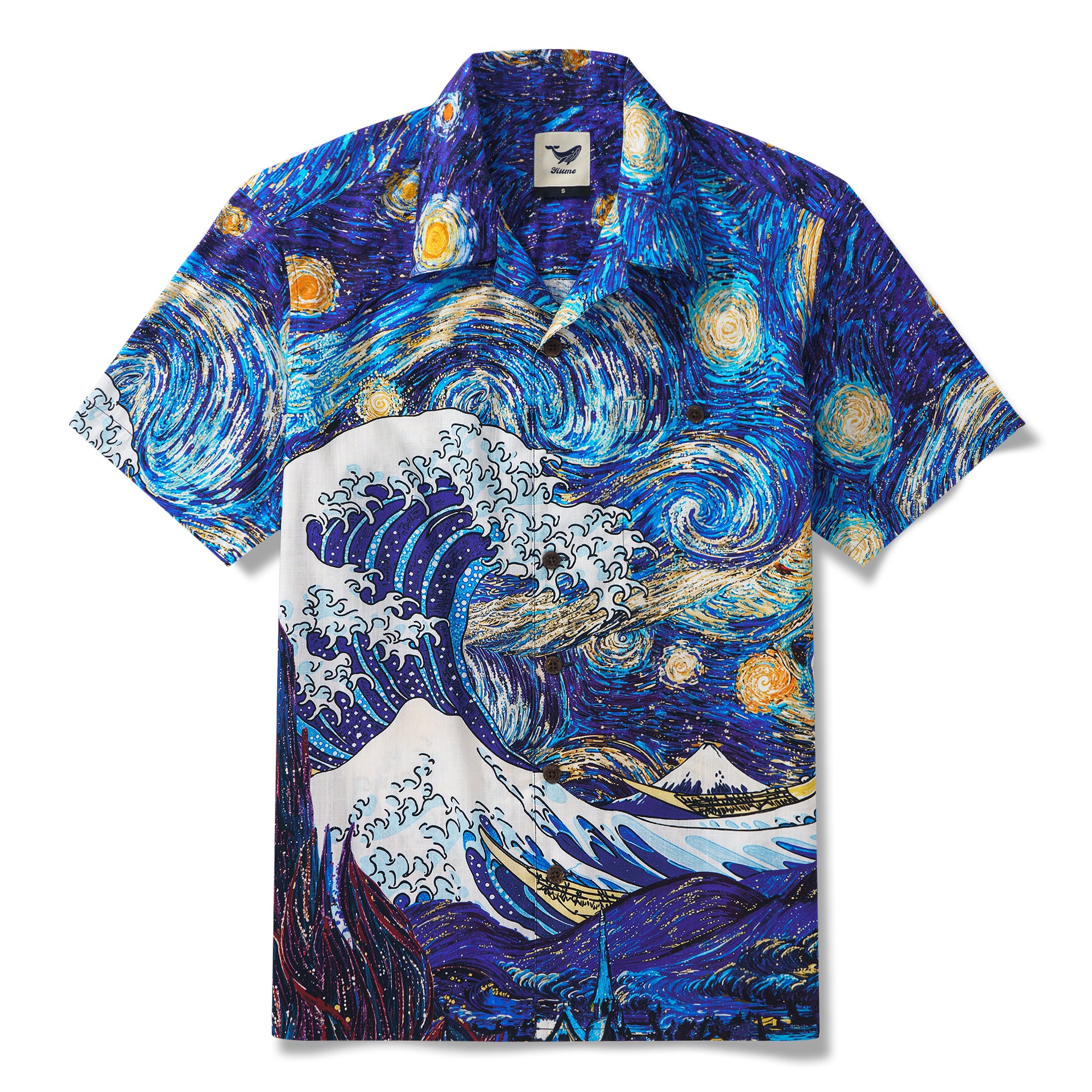 Ocean Waves and Starlit Nights Symphony Shirt 100% Cotton Men's Aloha Hawaiian Short Sleeve Camp Collar Shirt