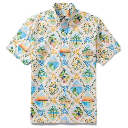 Hawaiian Shirt For Men Hawaiian Scenery Button-down Shirt Short Sleeve 100% Cotton Shirt