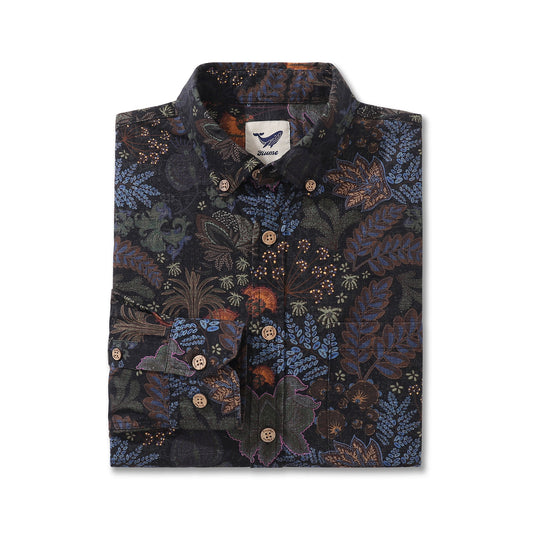 Camisa hawaiana para hombre Camisa Aloha de manga larga con botones de algodón oscuro