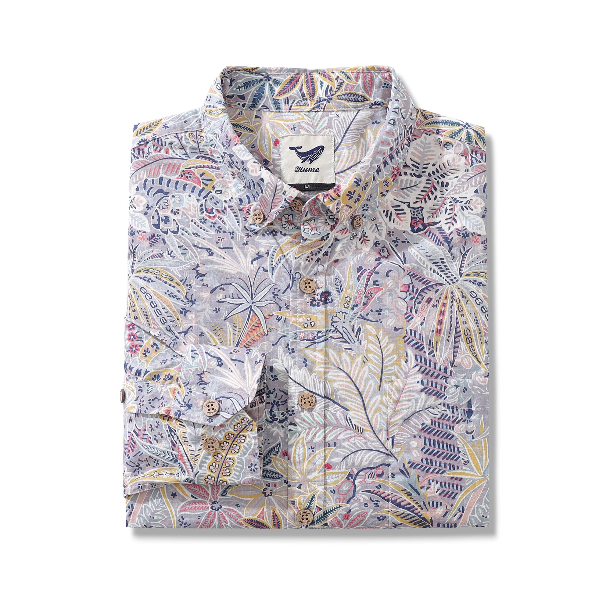 Camisa Hawaiana para Hombre con Estampado de Palmas Tropicales de Algodón, Botones y Manga Larga Aloha
