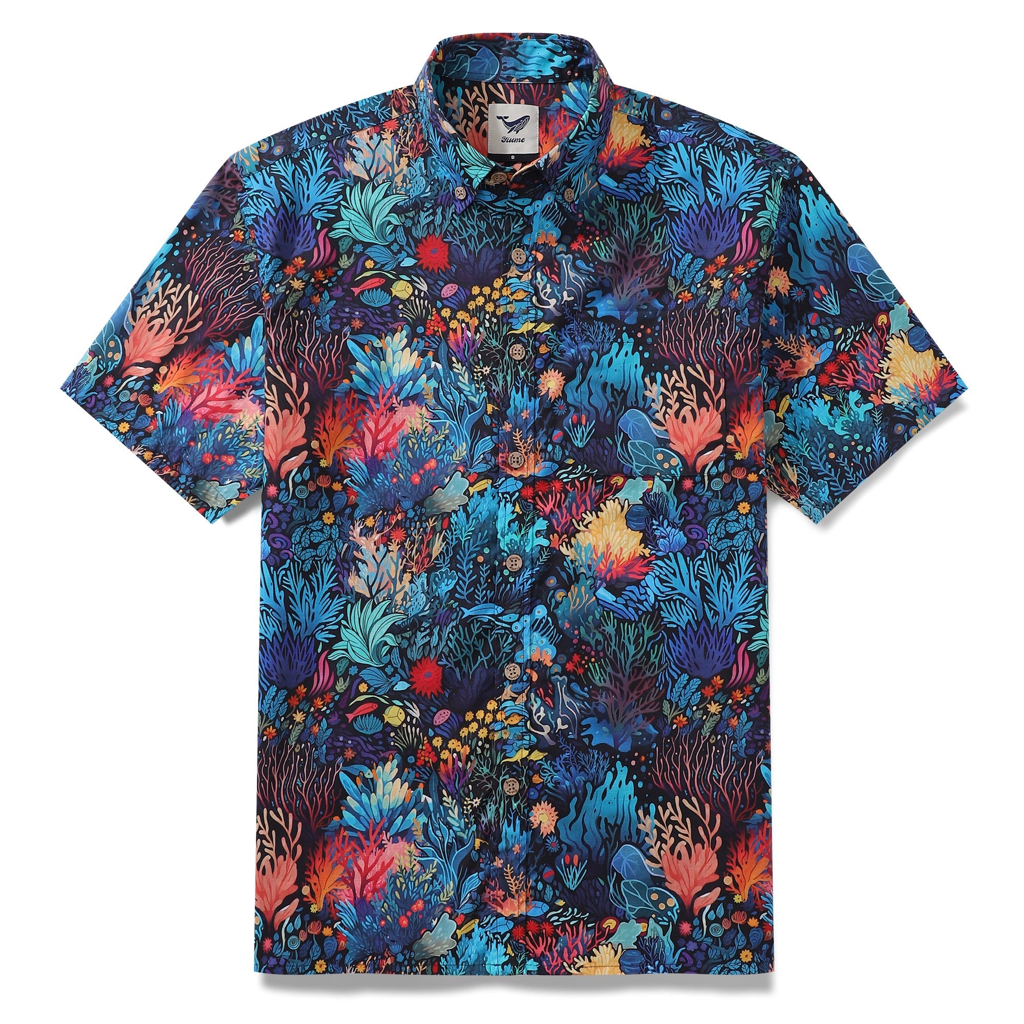 La mejor camisa hawaiana para hombres con plantas marinas, fondo marino, de botones y manga corta, 100% algodón.