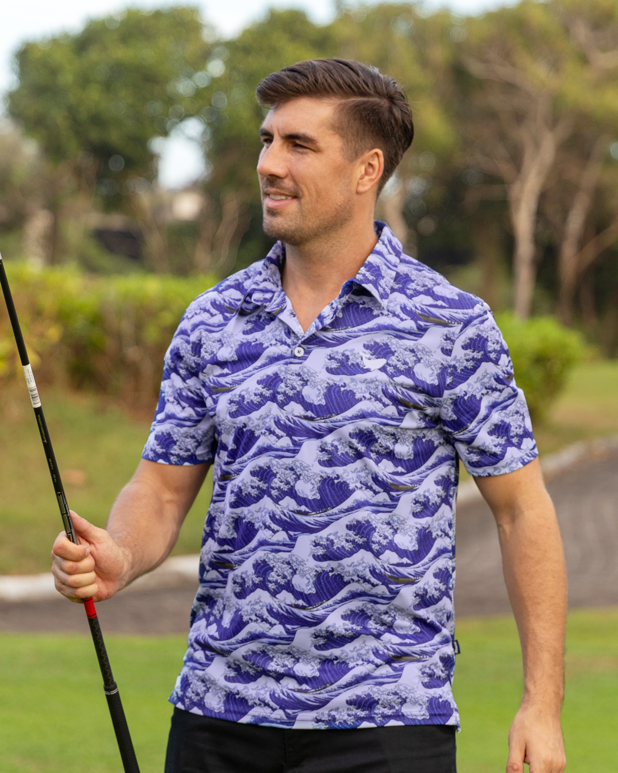 Camisa Polo Hawaiana para Hombre Olas del Océano Estilo Ukiyo-e Japonés Camiseta de Golf de Manga Corta