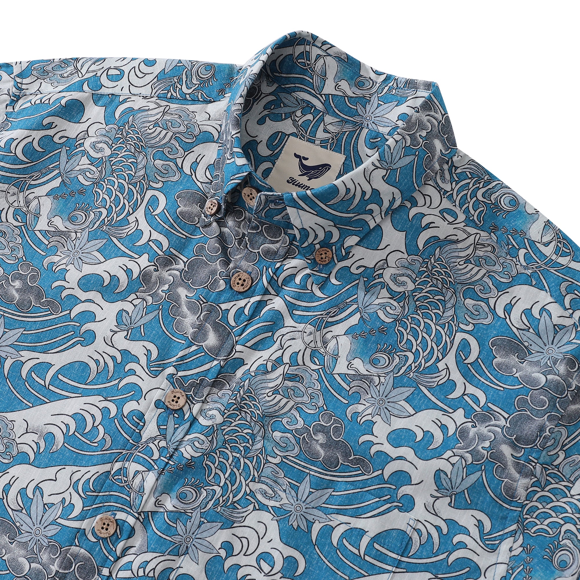 Hawaiian Shirt For Men Koi Waves Button-down Shirt Short Sleeve 100% Cotton Shirt