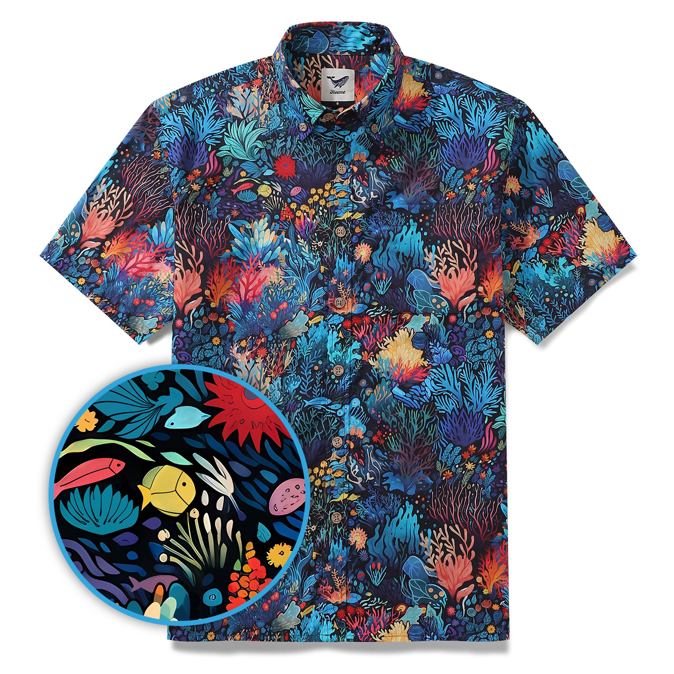 La mejor camisa hawaiana para hombres con plantas marinas, fondo marino, de botones y manga corta, 100% algodón.
