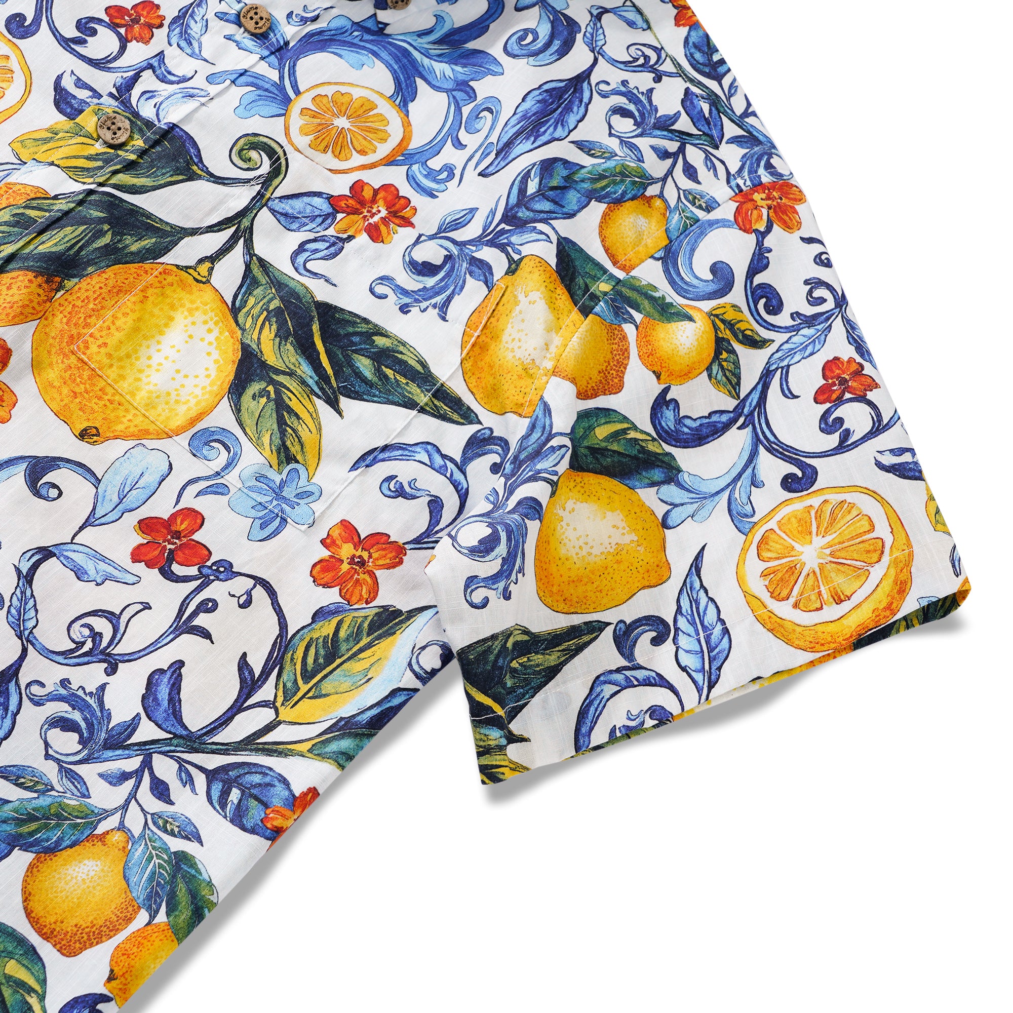 Lemons Shirt Men's Cotton Hawaiian Shirt Short Sleeve Button-down Shirt Vintage Aloha Shirt