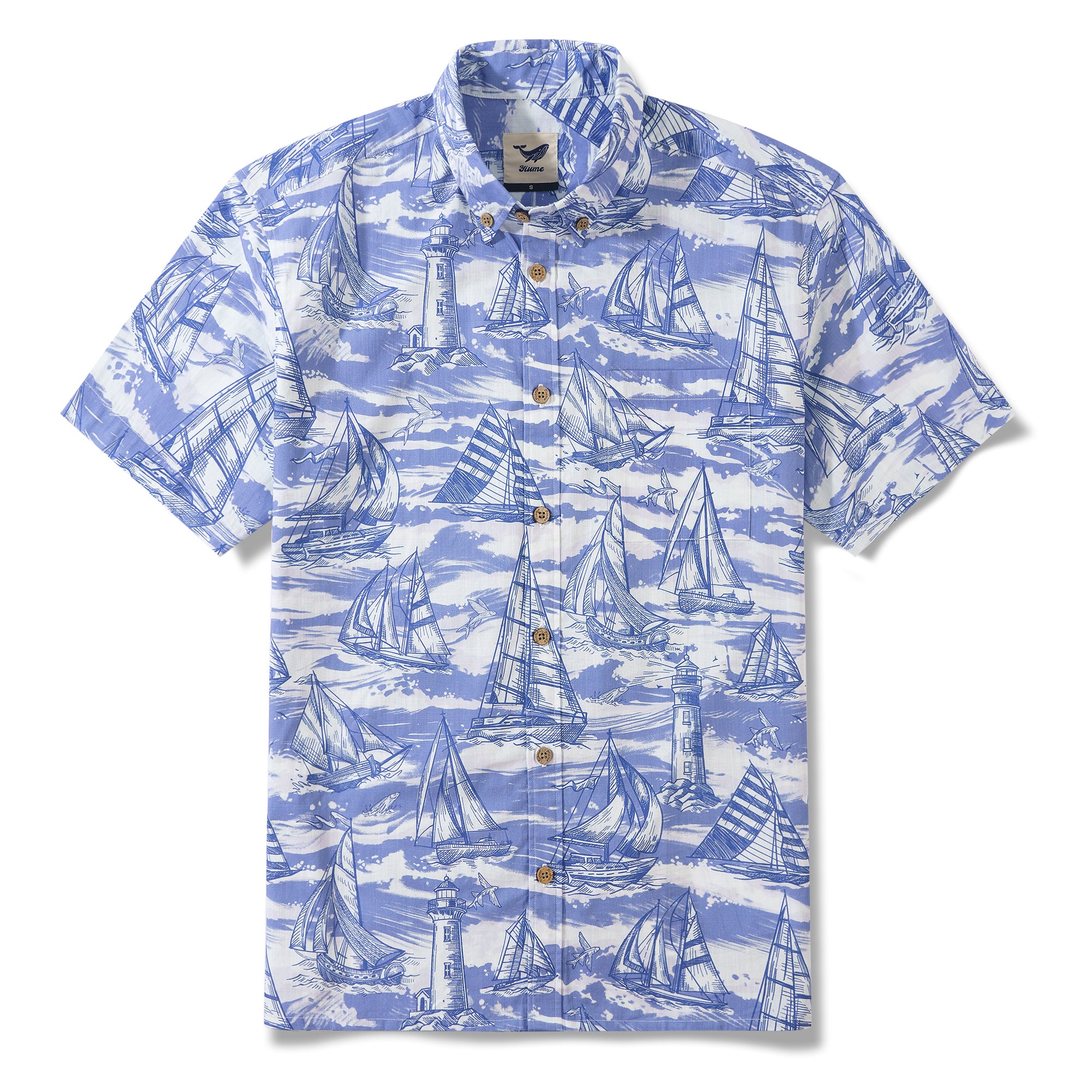 Aloha Captain 100% Cotton Men's Short Sleeve Button-down Shirt Blue Aloha Hawaiian