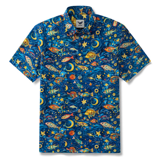 Hawaiian Shirt For Men Oceanic Starscape Button-down Shirt Short Sleeve 100% Cotton Aloha Shirt