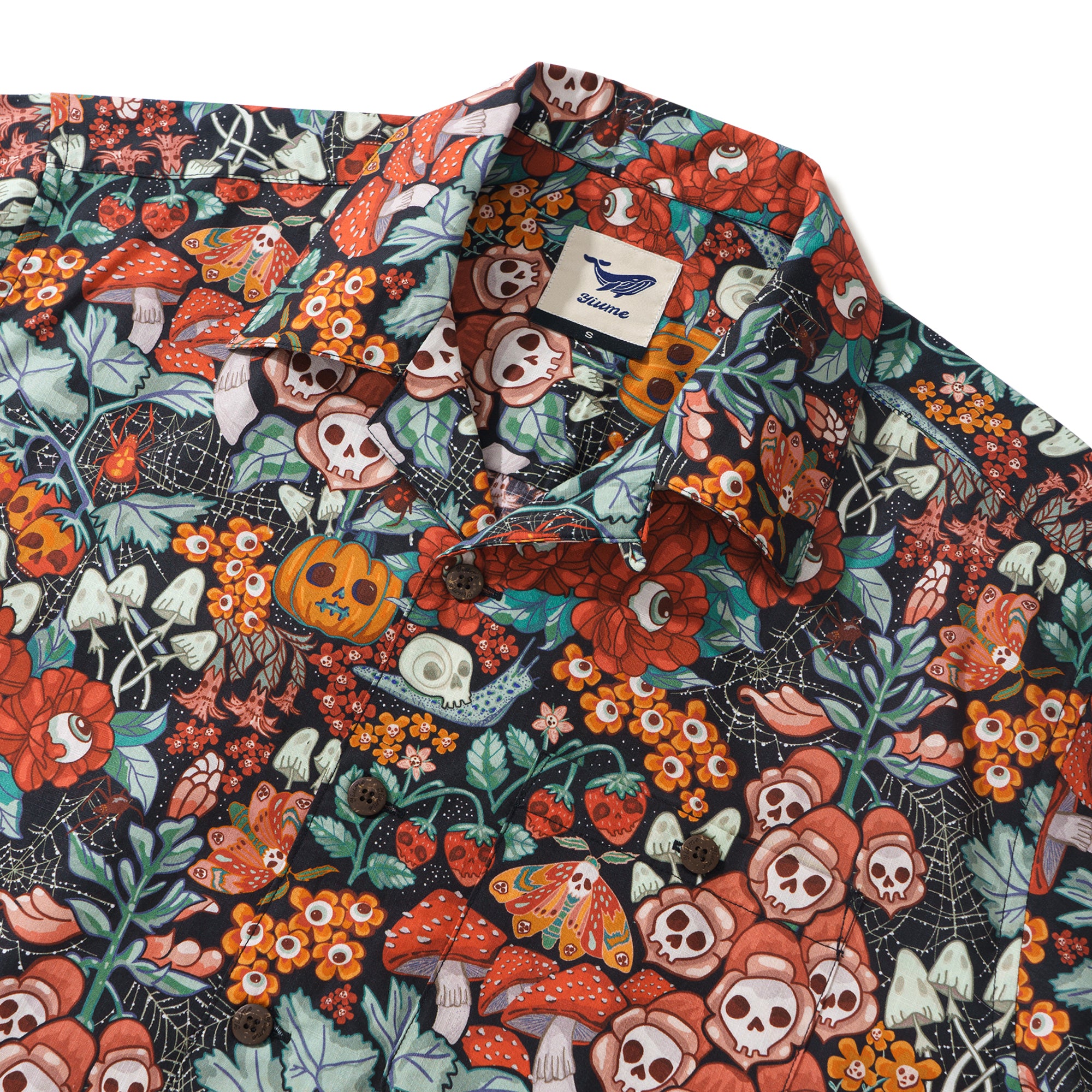 100% Cotton Hawaiian Shirt For Men Halloween Cottage Garden By Nell Camp Collar Aloha Shirt