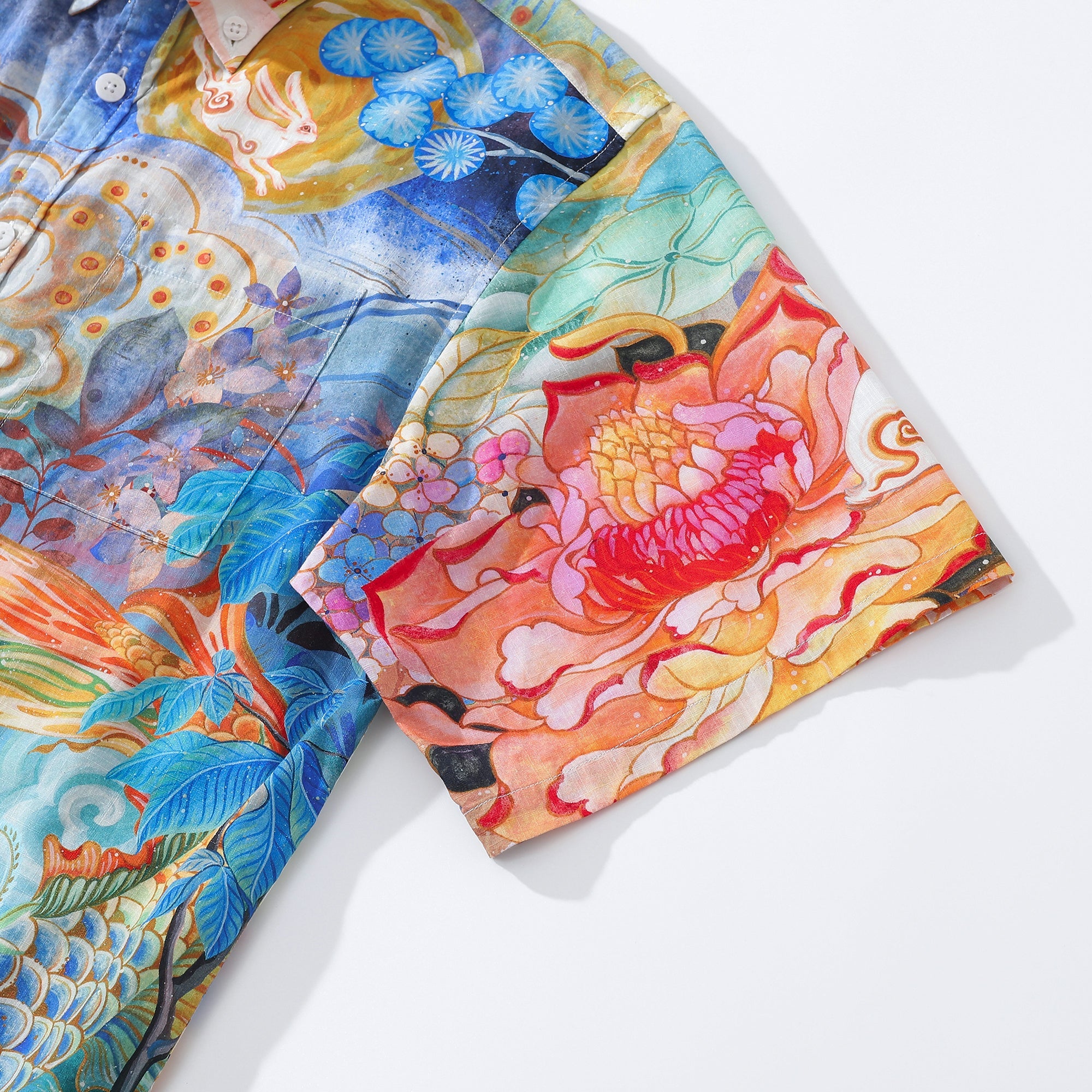 Camisa Aloha de Algodón Azul para Hombre Yiume con Diseño de Koi Errante entre Nubes