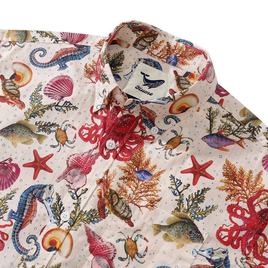 Yiume® Hawaiian Shirt For Men Marine Life Seahorse Octopus Cotton Hawaiian Shirts 50%