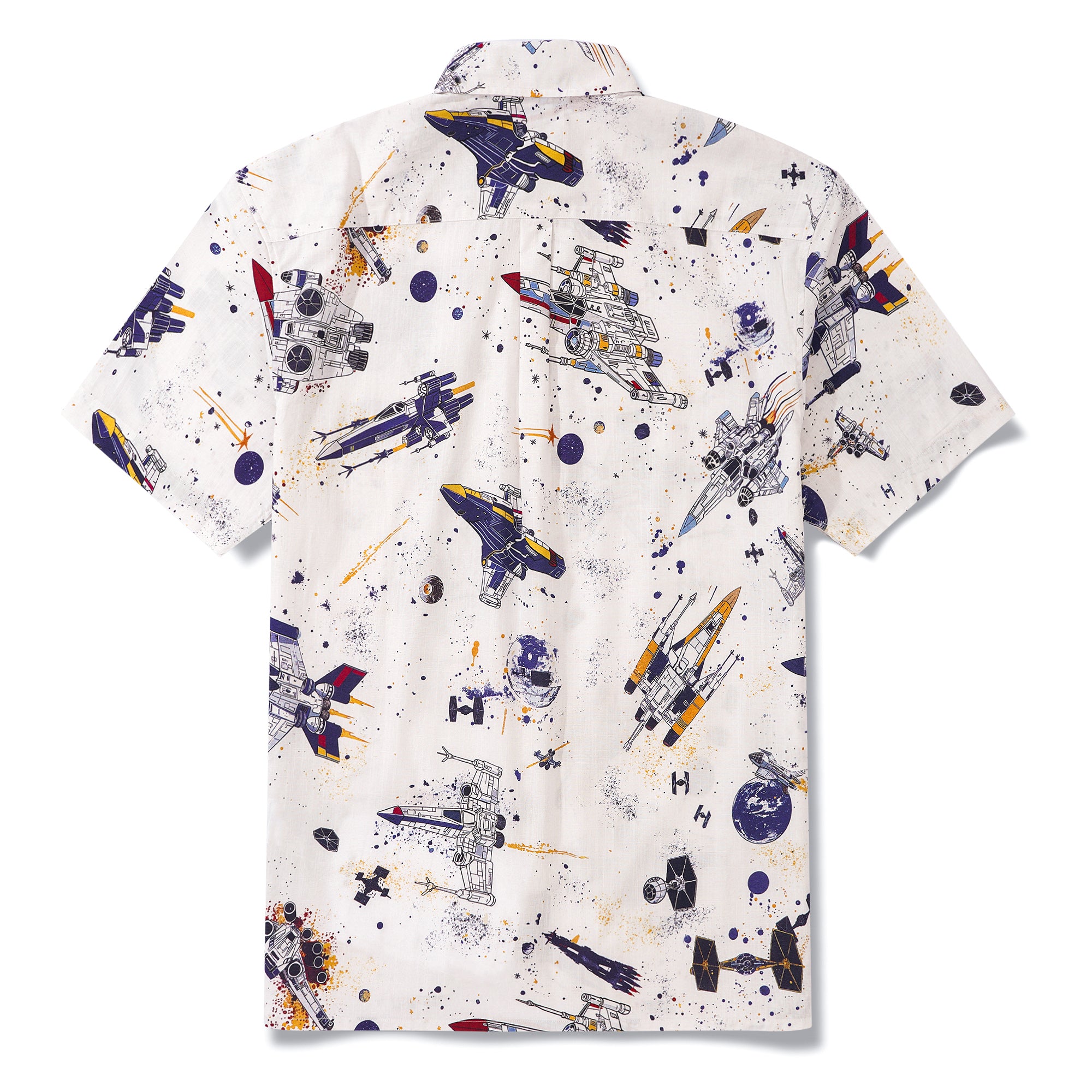 Men's Hawaiian Shirt Short Sleeve Button-down 100% Cotton Blue Aloha Galactic Voyage