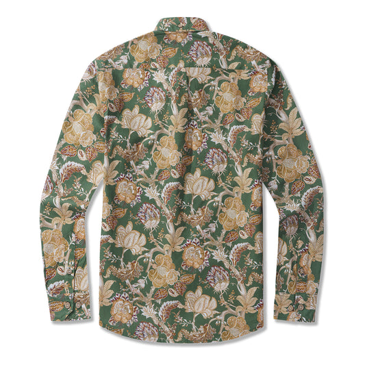 Hawaiian Blossom Charm By GND Art Studio Shirt 100% Cotton Men's Aloha Hawaiian Long Sleeve Button-down Shirt