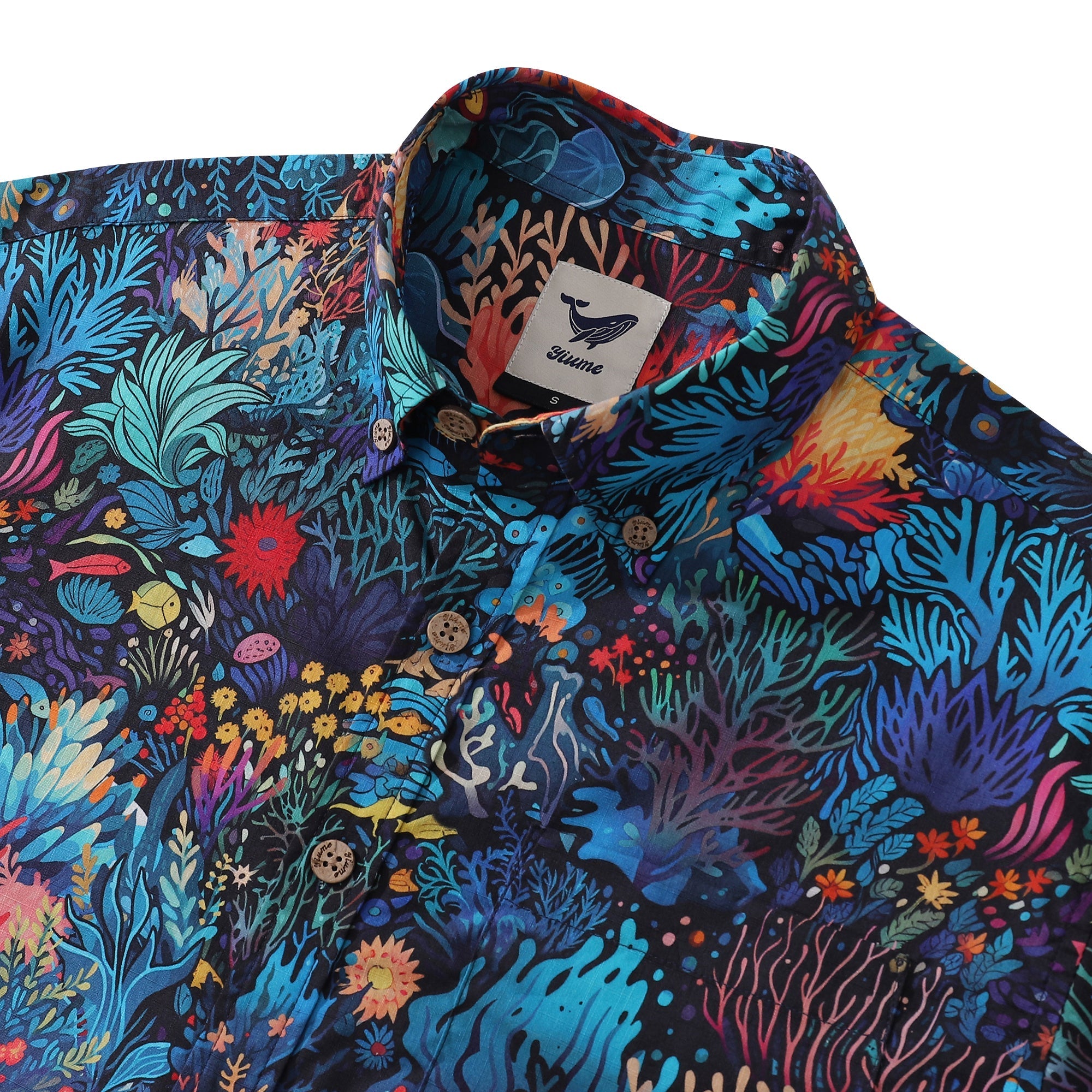 La mejor camisa hawaiana para hombres con plantas marinas, fondo marino, de botones y manga corta, 100% algodón.