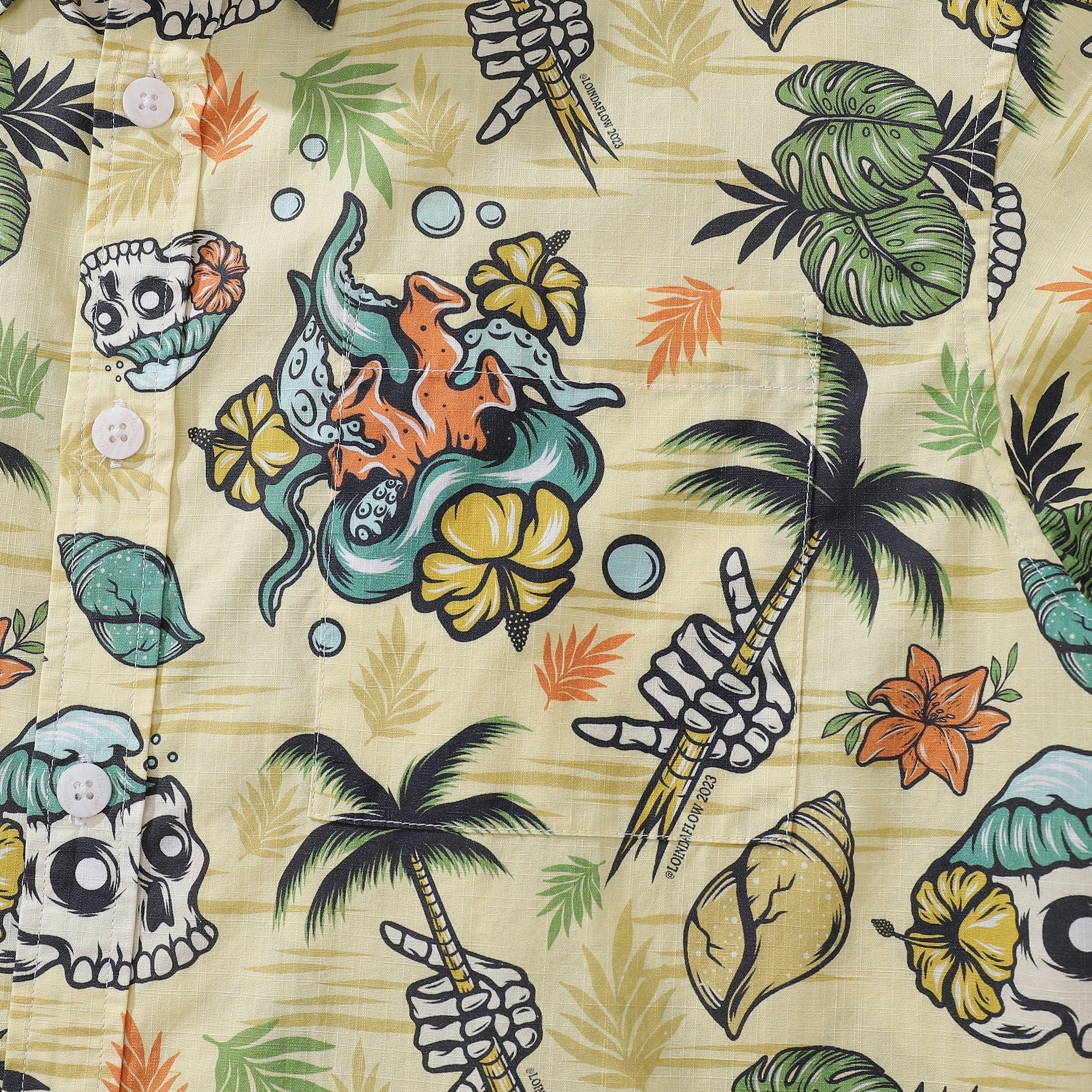 Men's Hawaiian Shirt Tropical Men's Skull Shirt 1990s Vintage Button-down Short Sleeve Aloha Shirt
