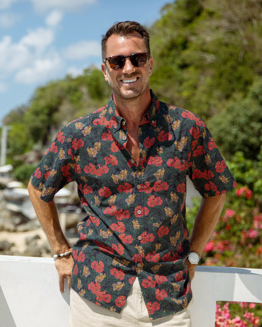 Valentine's Day Men's Hawaiian Shirt Serenity in Bloom Print By Mahhima Bansal Cotton Button-down Short Sleeve Aloha Shirt