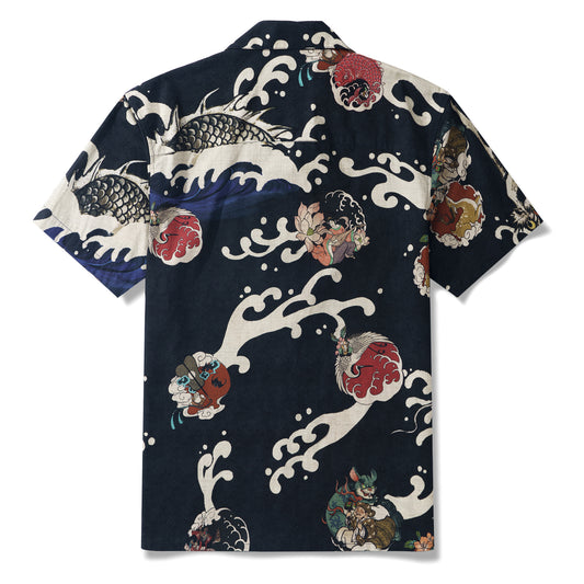 Seven Fortunes Charm Collection 100% Cotton Men's Aloha Hawaiian Short Sleeve Camp Collar Shirt