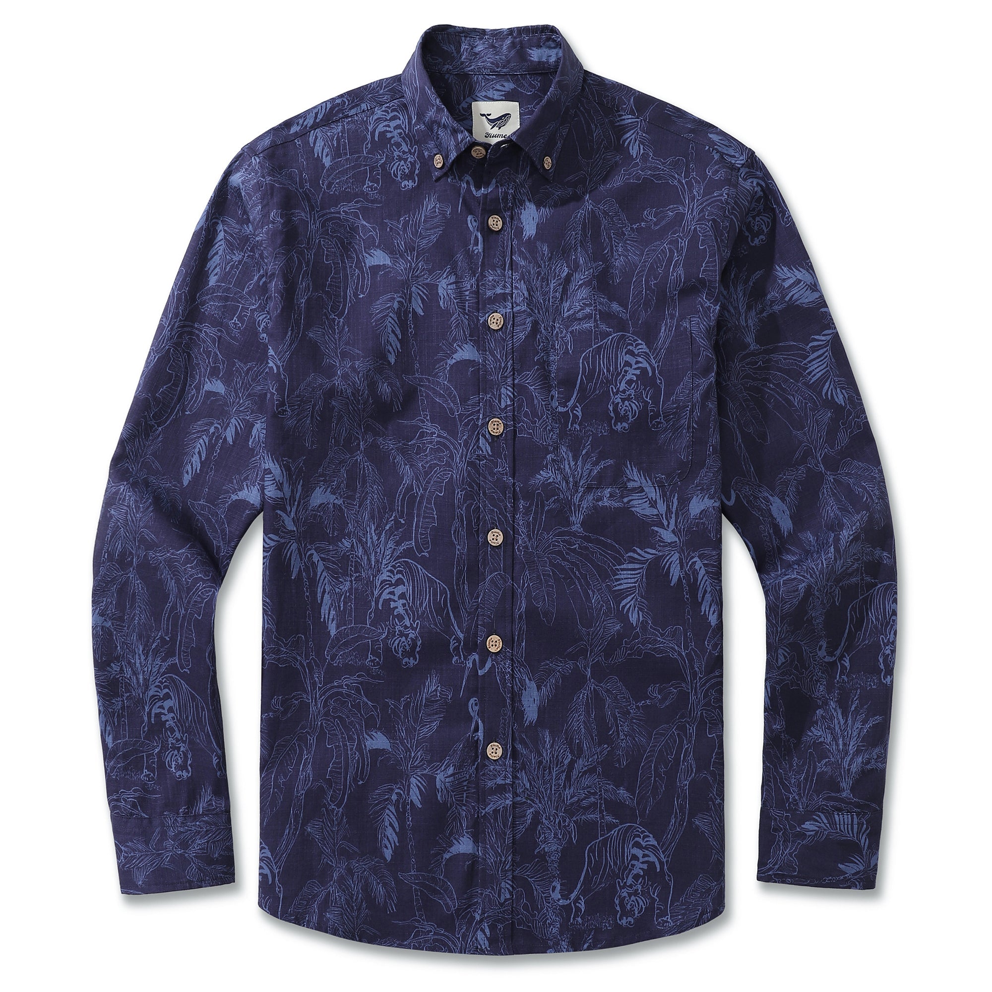 Langärmliges Hawaiihemd für Männer Mysterious Jungle Cotton Button-down Aloha Shirt 