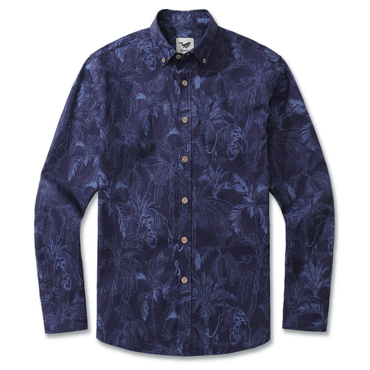 Long Sleeve Hawaiian Shirt For Men Mysterious Jungle Cotton Button-down Aloha Shirt