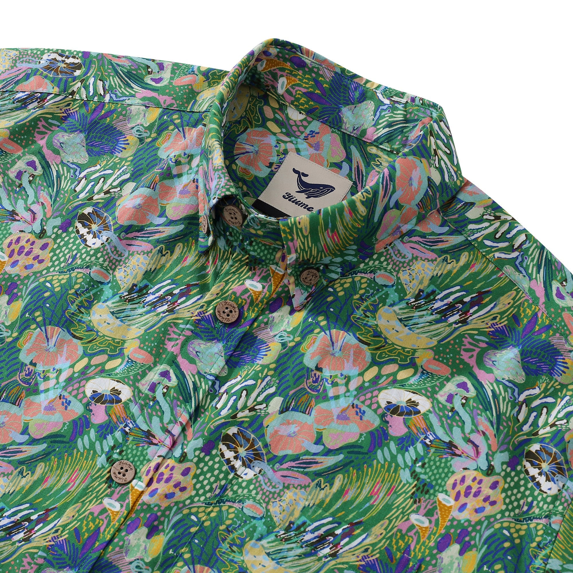 Men's Green Hawaiian Shirt Songe Marin Pattern Cotton Button-down Short Sleeve Aloha Shirt