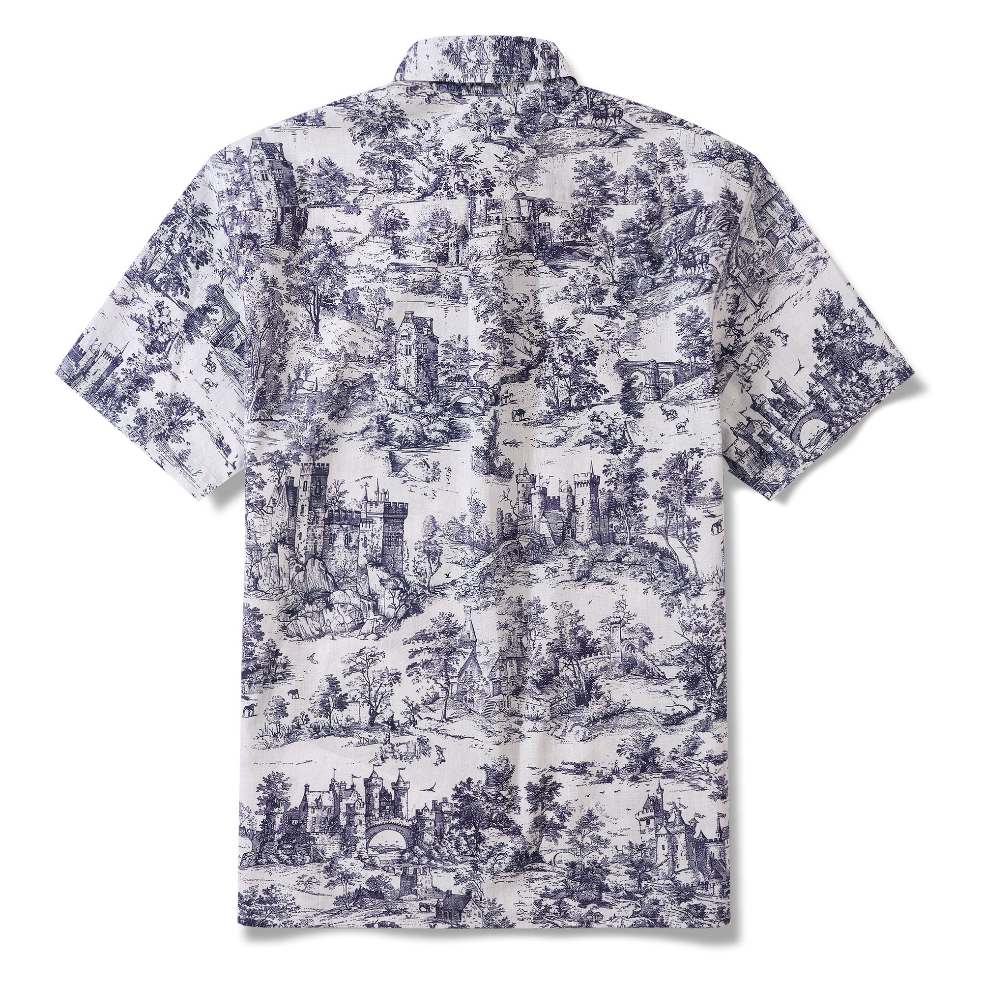 Medieval Castle Landscape Shirt 100% Cotton Men's Short Sleeve Button-down Shirt White Aloha Hawaiian